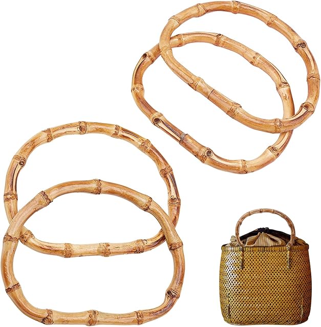 CHGCRAFT 4pcs D Shape Bamboo Purse Handles Replacement Bamboo Wood Hand Bag Handbag Handles for Handcrafted Handbag DIY Bags Accessories 7.9×6×0.3 Inches