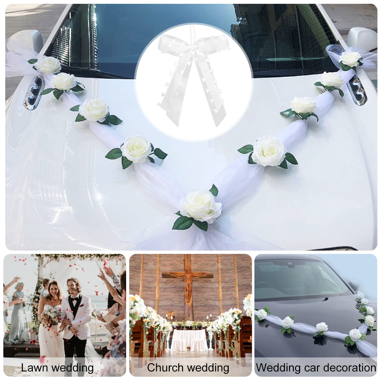 Fiocco Decorativo Per Auto Con Rose Finte, 36x17 Cm, Per Matrimoni, Feste, Decorazioni Fai-da-te (confezione Da 2/4/6/10/20 Pezzi)