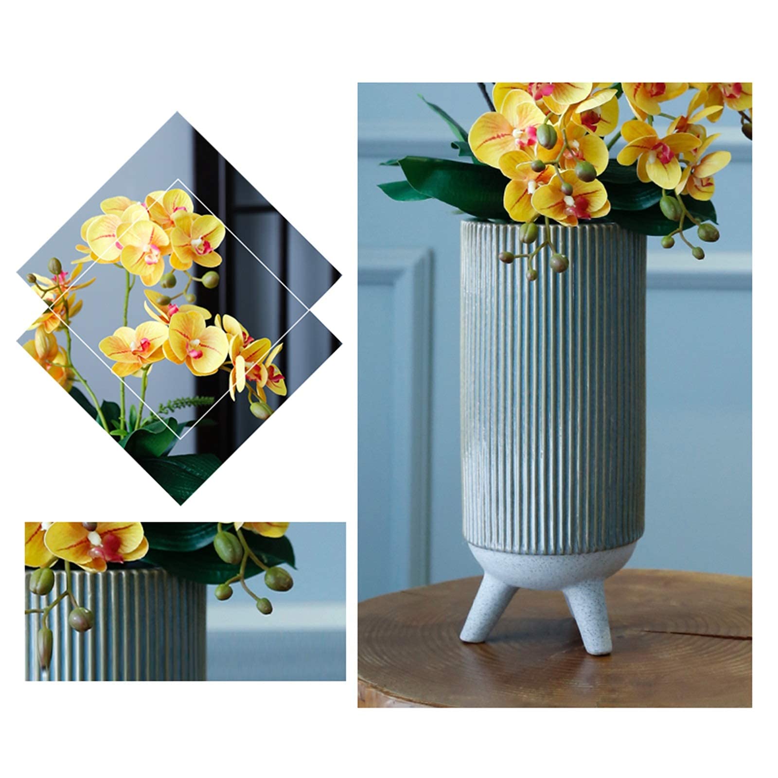Fleurs artificielles Vintage Faux Phalaenopsis Orchidées Centres de Table Real Touch Petalscial Papillon Orchidées avec Vase Rétro pour Fête de Mariage/Chambre/Bureau Faux Fleur Interesting life