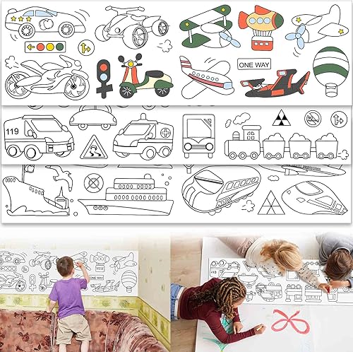Rollo de dibujo para niños, rollo de papel para colorear para niños, 120 x 11.8 pulgadas, rollo de papel de dibujo de bricolaje, rollo de papel de