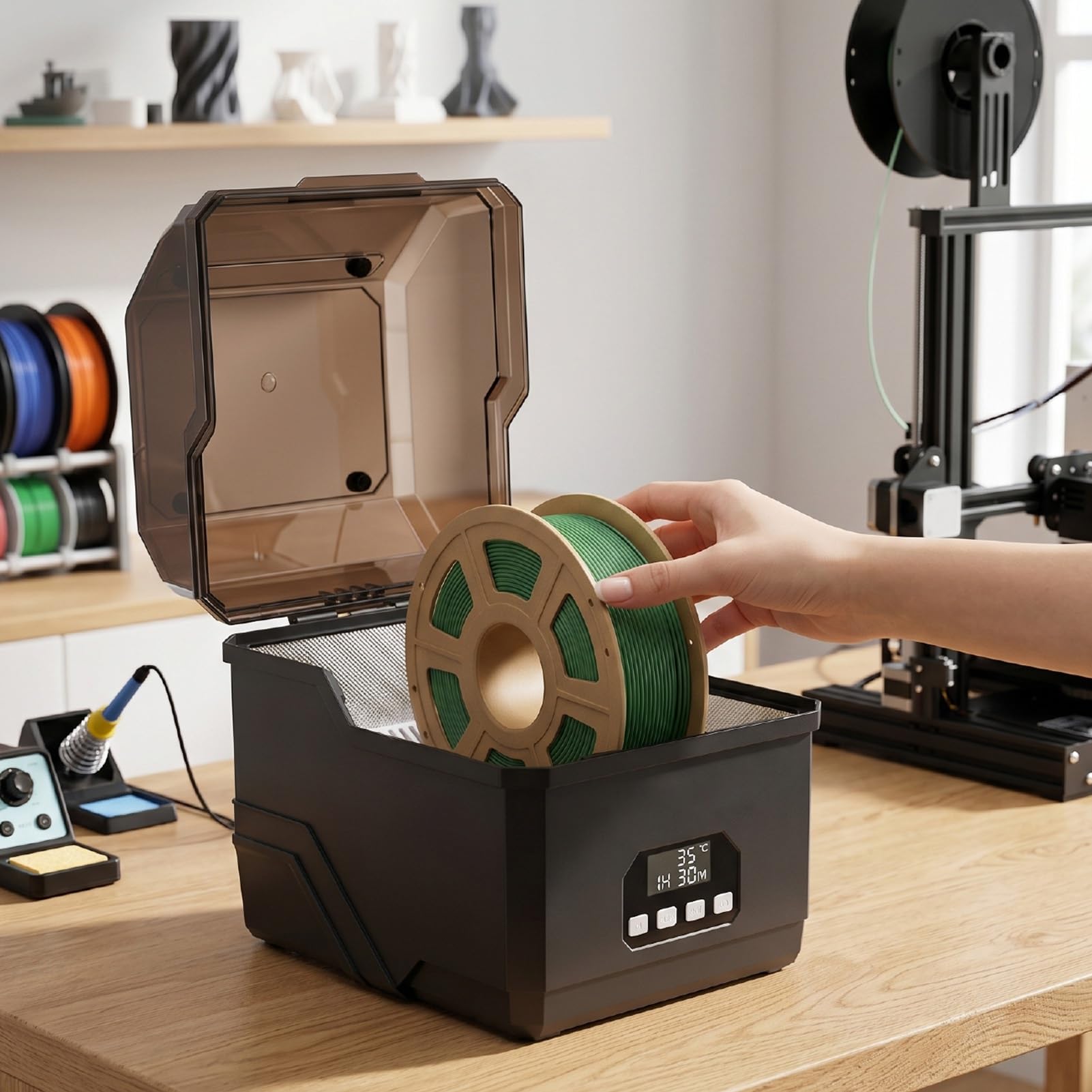 Generic Filament-Trockner, Verbesserte Trocknungsbox mit Touchscreen für 3D-Druck-Filamente und Verbesserte Ergebnisse für PLA und ABS, 2 Spulen (EU-Stecker)