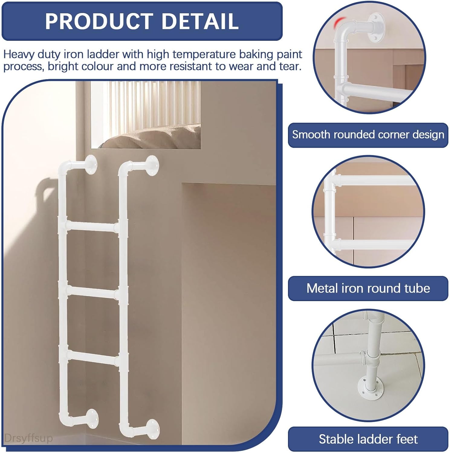 Wall Mounted Metal Step Ladder Basement Window Well Egress Ladder Emergency Fire Escape Climbing Ladder，Multi-Purpose Attic Straight Ladders Bunk Bed Ladder for RV Dorm(105cm/41in)
