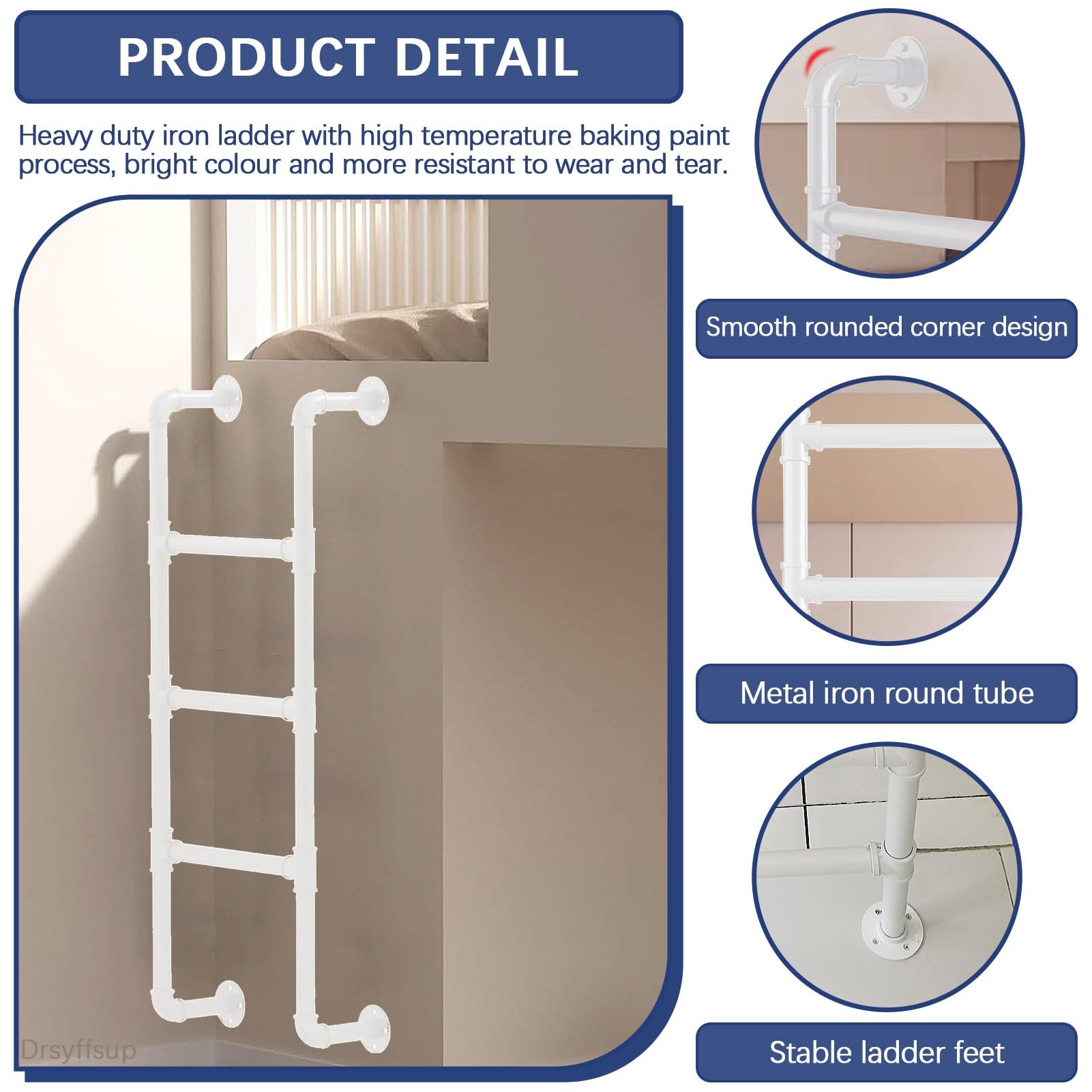 Escalera Interior para literas, escaleras de Repuesto de Metal de 3/4/5 peldaños | Escalera Alta de Pared para Subir al Lateral de la Cama Que Ahorra Espacio - Escalera