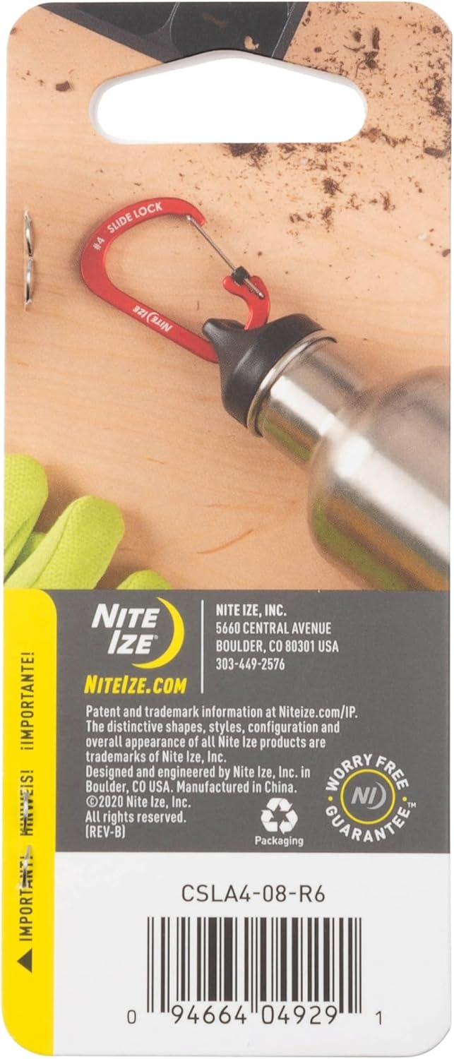 Nite Ize Aluminum SlideLock Carabiner - Daily Use & Lightweight Carabiner - Compact Aluminum Carabiner with Lock - Versatile Rectangular Carabiner - Size 4, Olive (4 Pack)