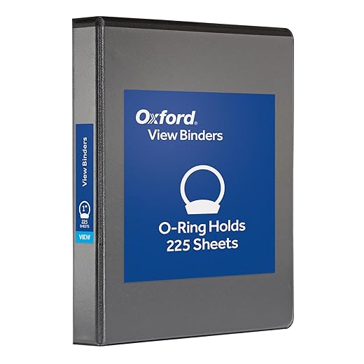Oxford Ring Binders, 1" Round Ring Binders, View Binder, Covers on 3 Sides, XtraLife Hinge, Non-Stick, PVC-Free, Black, 225 Sheet Capacity (1002546)