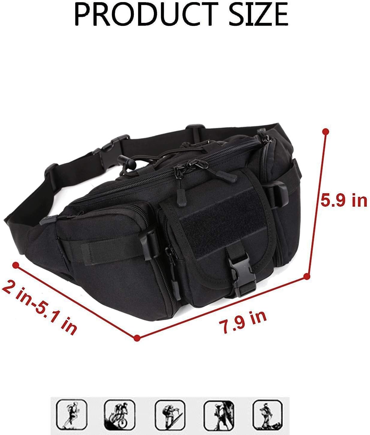 Tactical Waist Pack CREATOR Portable Fanny Pack Outdoor Hiking Travel Large Army Waist Bag Military Waist Pack for Daily Life Cycling Camping Hiking Hunting Fishing Shopping - Black : Sports & Outdoors