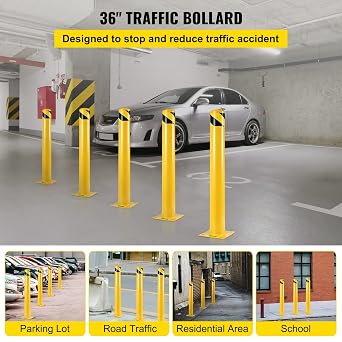 BestEquip Safety Bollard 36-4.5 Safety Barrier Bollard 4-1/2 OD 36 Height Yellow Powder Coat Pipe Steel Safety Barrier with 4 Free Anchor Bolts for Traffic-Sensitive Area