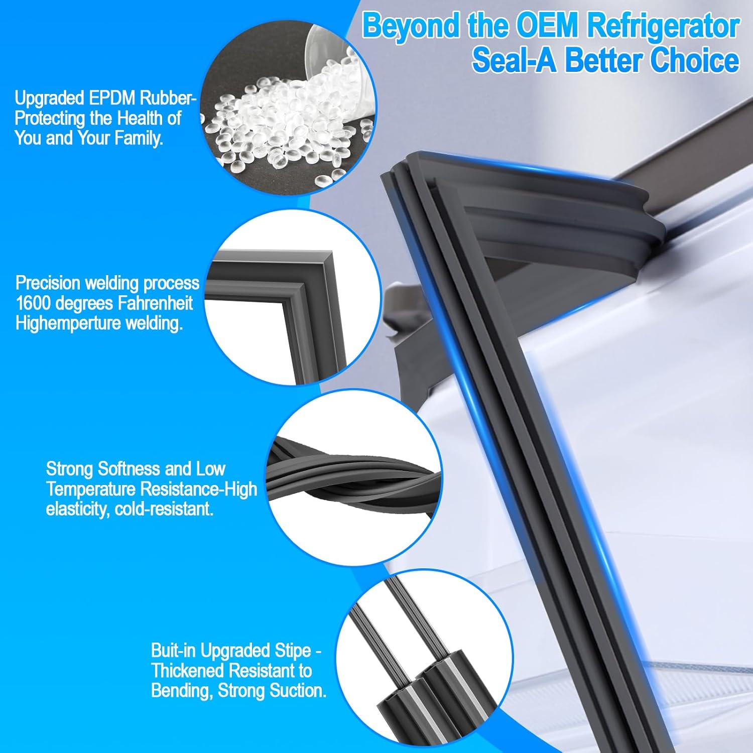 Upgarded WPW10436250 Refrigerator Freezer Door Gasket Compatible with Whirlpool W10436250 Kenmore Amana Maytag Freezer Door Seal Part 67003555 W10164037 12683818B W10164037N W10130587 W10130589