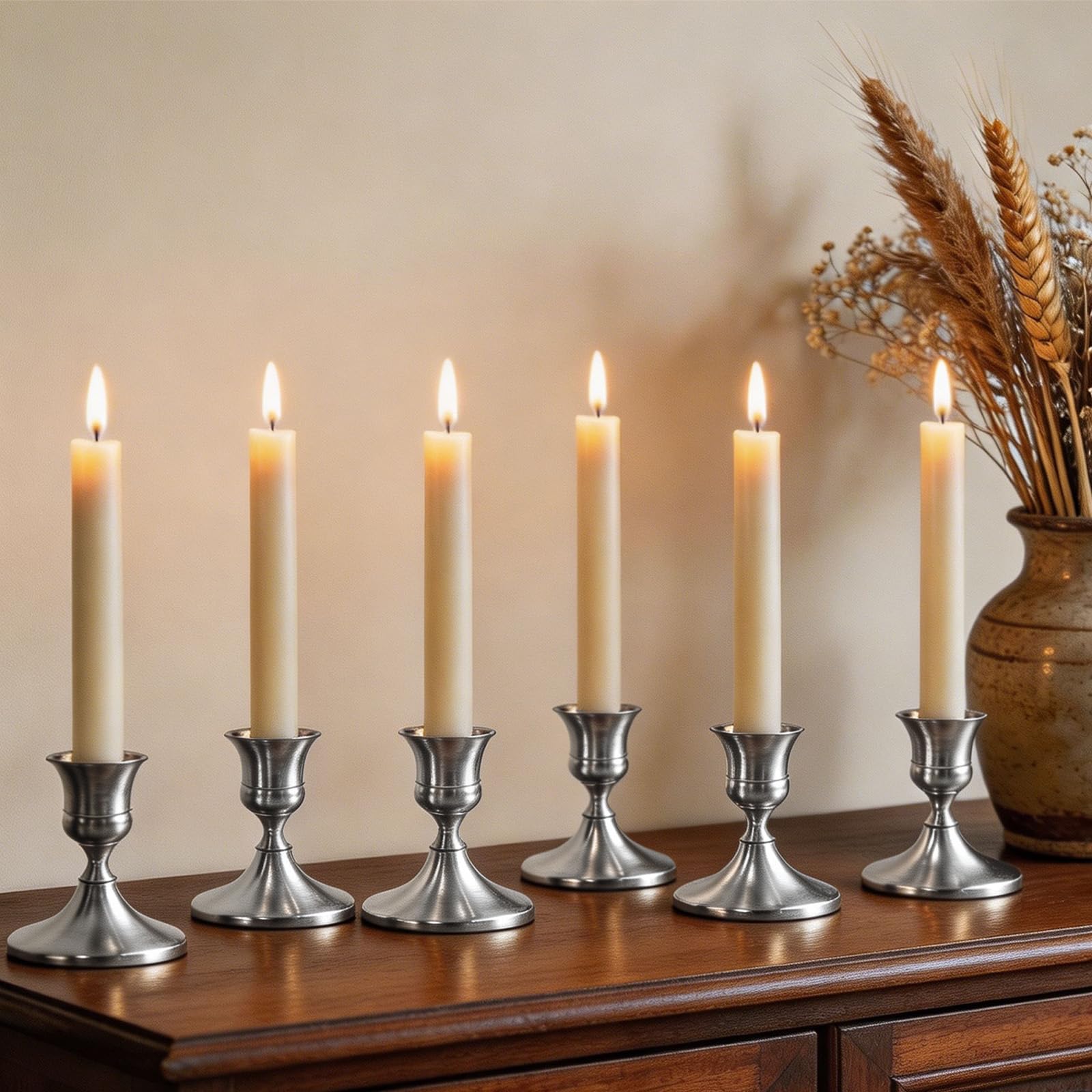 Silver Candle Holders Taper Candlestick Holders, Candle Stick Holder Set of 6 for Table Centerpiece, Mantel, Dining & Meditation, Party, Christmas Decoration or Home Decor