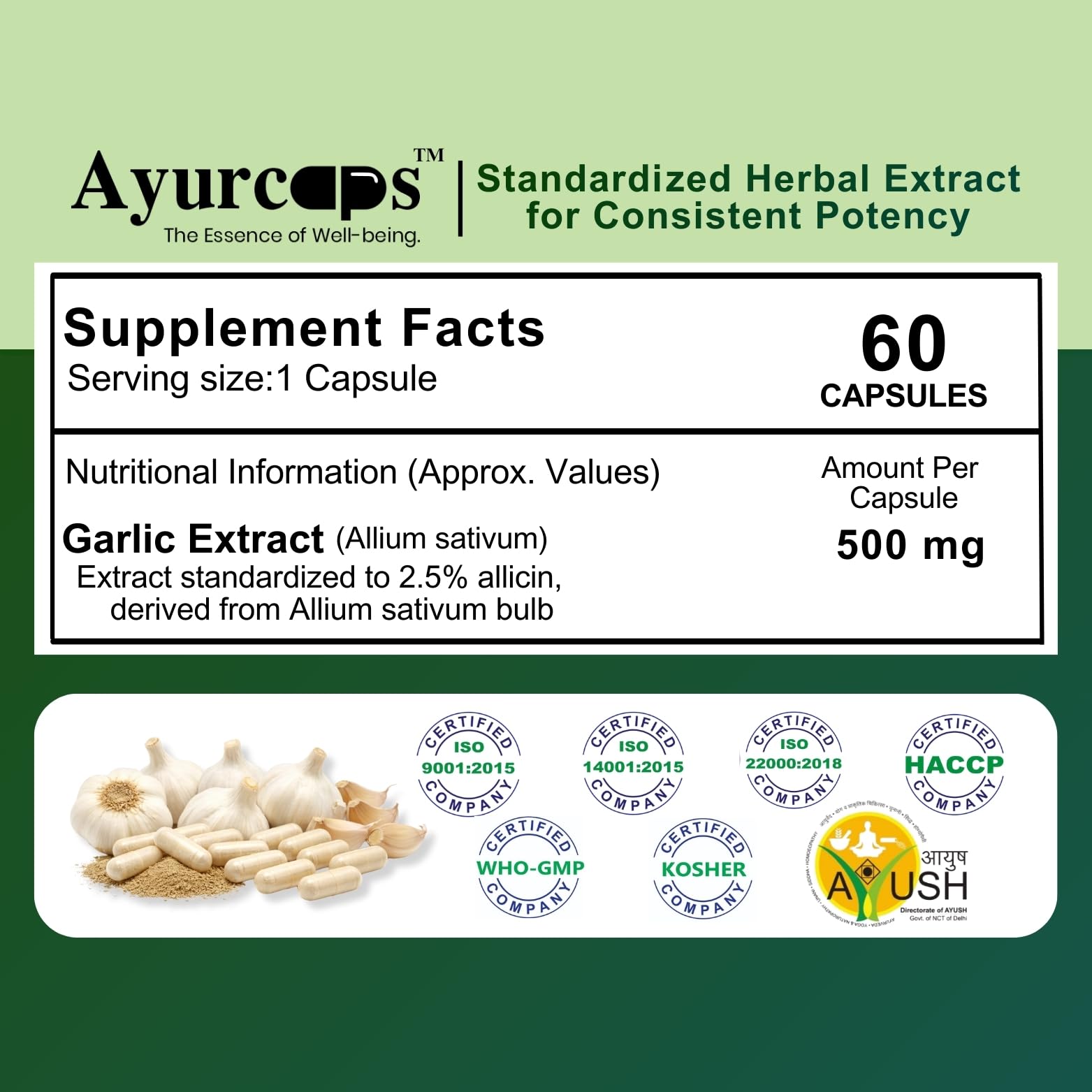 Garlic 500mg 60 Veg Capsules | Odor Control Herbal Supplement | Supports Heart Health And Healthy Cholesterol Levels | Immune And Antioxidant Support | Vegan, Gluten-free (Pack of 1) — Amazon image 5