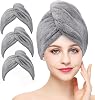 3 Pack Microfiber Hair Drying Towel Wrap Super Absorbent Twist Turban Fast Dry Hair Caps with Buttons Bath Loop Fasten Salon Dry Hair Hat Gray