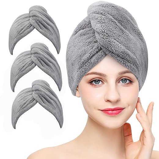 Laicky 3 Pack Microfiber Hair Drying Towel Wrap – Grey