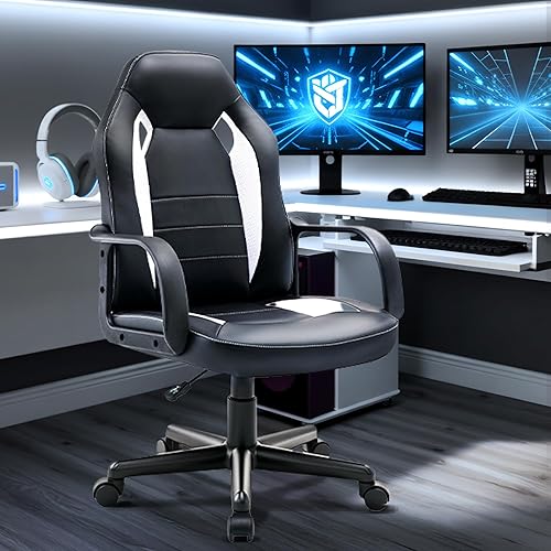 Miniatura 2 de Silla ergonómica de videojuegos para computadora, oficina en casa, carreras, escritorio ejecutivo de video, de piel sintética, para adultos,
