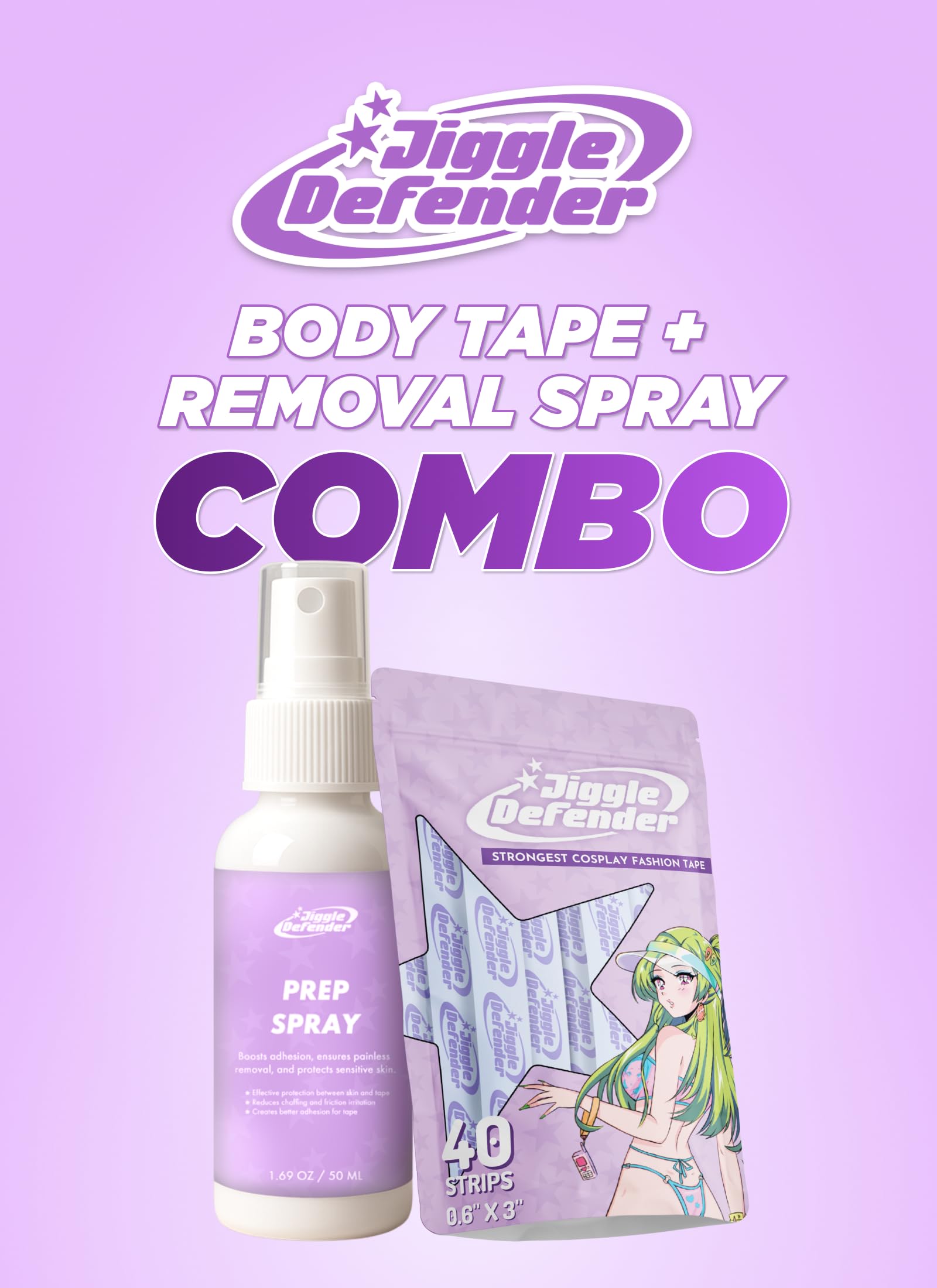 MOEFLAVOR Jiggle Defender - First Cosplay Lingerie Tape for Cosplayers - Heavy Duty Fabric Tapes for Fashion, Halloween & Holidays - Ultra Sticky 12 Hr Strength: Body Tape and Remover Combo