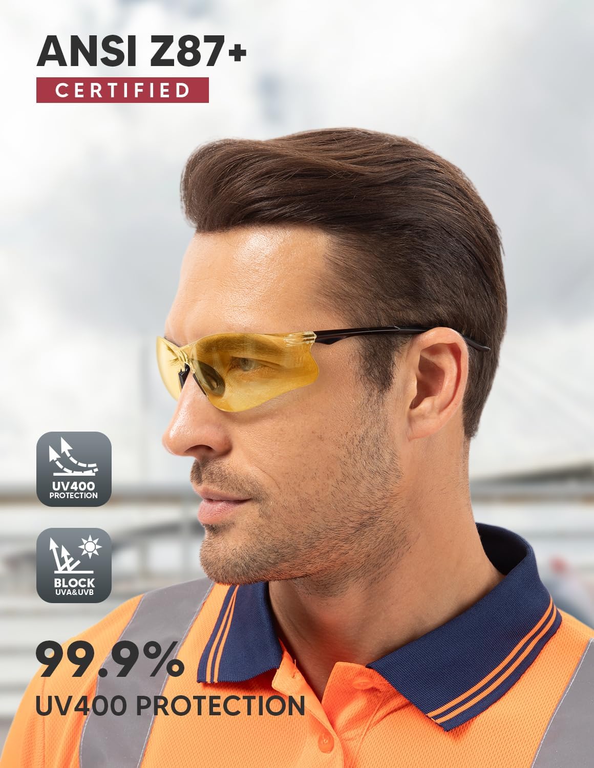 Safety Glasses 28 Pack Amber Tinted: ANSI Z87.1 Certified Anti-Scratch Polycarbonate Lens UV Protection for Construction & Cycling, Woodworking & Lab Lightweight Sofety Nose Pad Unisex