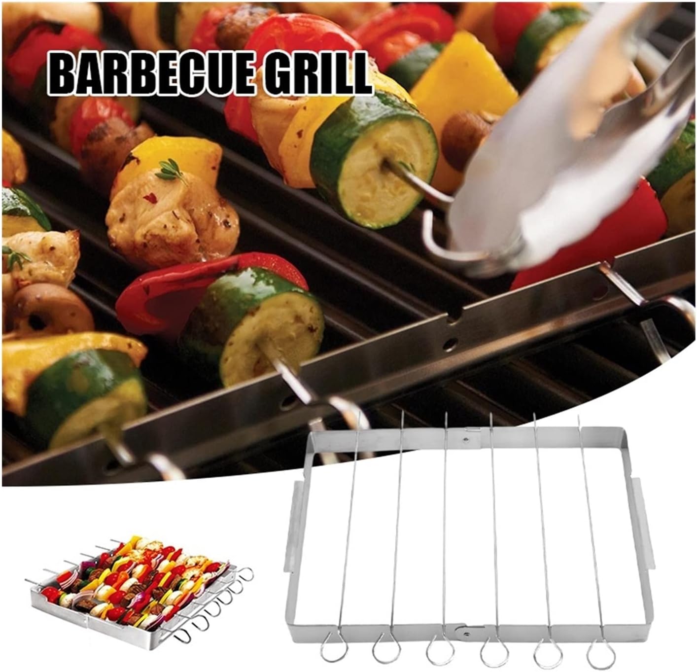 Foldable Grill Rack-Foldable Skewer Rack with 6 Stainless Steel Skewers​ Portable High Rised Fire Pit Cooking Grill Grate