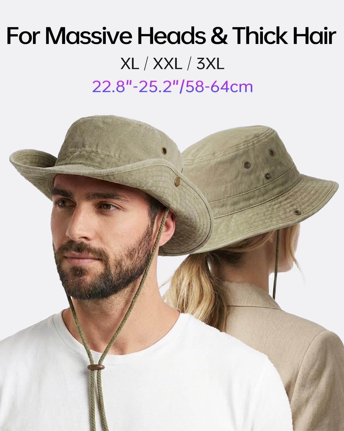 Feng Shui， XL/XXL/3XL Cappelli da Sole Uomo Cappelli a Testa Grande Cappello Grande UPF50+ Safari | Cappello Boonie Bush per Escursionismo all'aperto, Arrampicata, Pesca