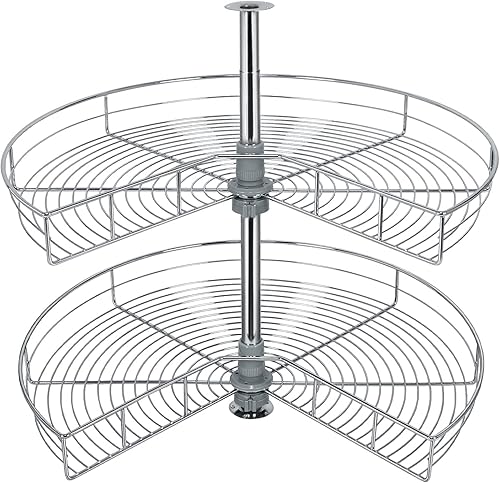 Duwee Organizador de esquina de gabinete Lazy Susan de 2 niveles, gabinete giratorio de 360, esquina ciega de acero inoxidable, Lazy Susan, estante