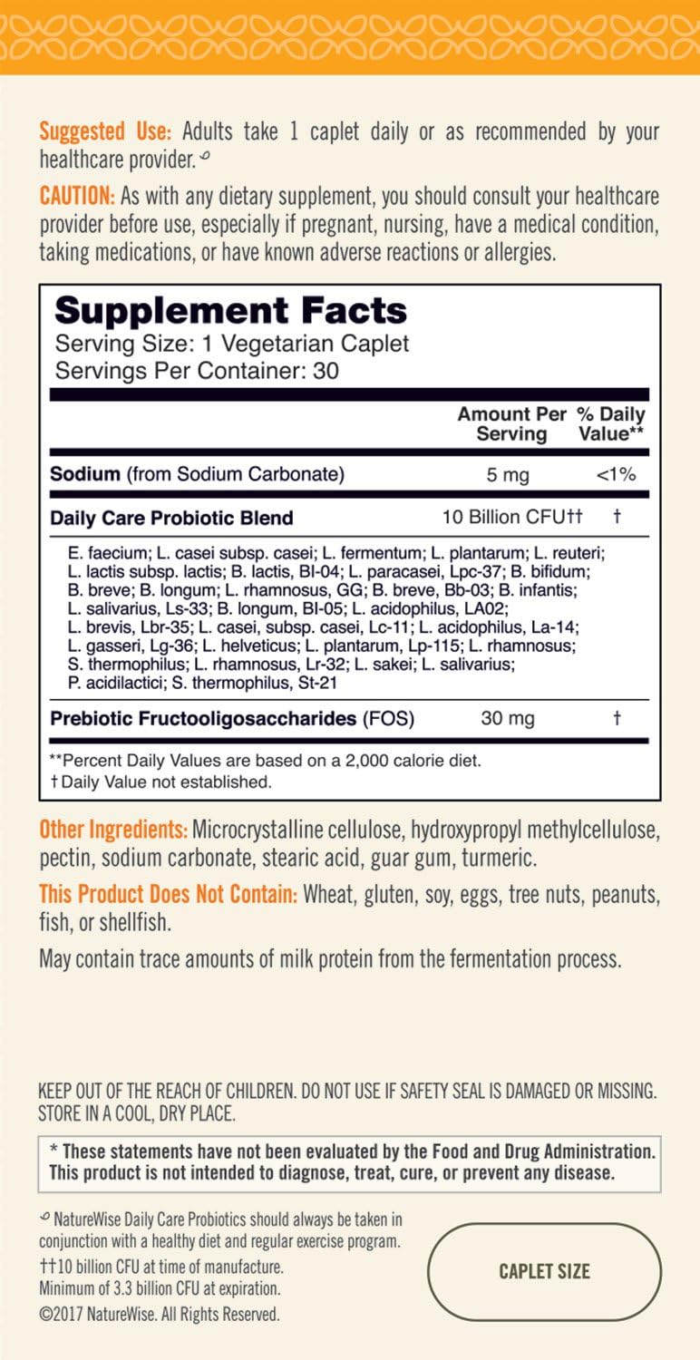 NatureWise Daily Care Time-Release Probiotics: Comparable to 150 Billion CFU, Delivers 15x More Live Cultures to Intestines for Digestion & Immune Support, Shelf Stable, Acid Resistant, 30 Caplets
