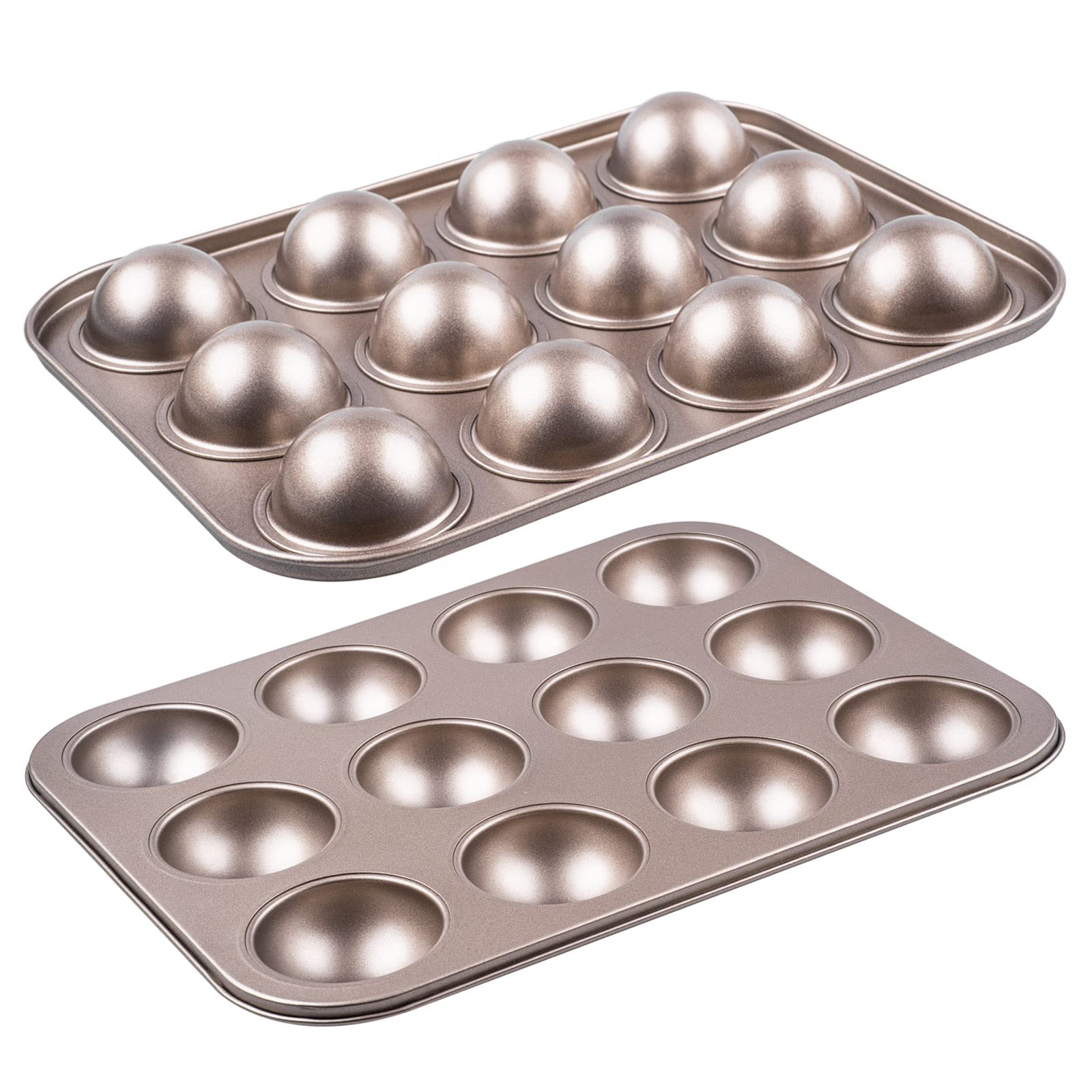 Yomvzake Juego de 2 moldes para hornear con agujero de donut, mini esfera redonda para hornear bandeja semiesférica antiadherente de 134 pulgadas, tamaño de bocado, media bola para hornear y regalo