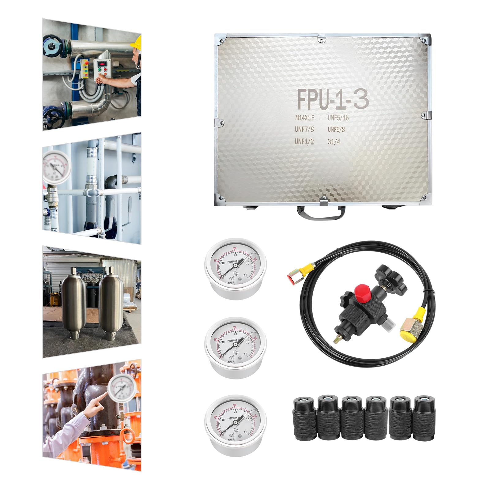 Kit di prova della pressione dell'accumulatore idraulico, strumenti di ricarica del gas per accumulatore di azoto con manometro da 100-400 bar 0-400 BAR/6000 PSIGK-01 Accumulatore di azoto idraulico
