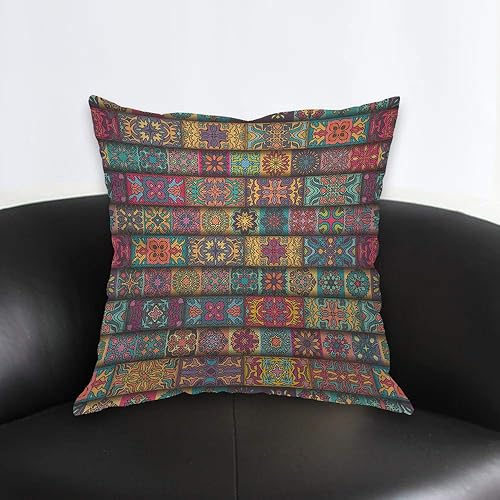 Miniatura 2 de AOYEGO Funda de almohada bohemia con diseño floral de collage floral étnico colorido con patrón de flores tribales de 18 x 18 pulgadas, funda de
