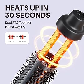 Wavytalk Thermal Brush, 1 1/2 inch Heated Round Brush with Detachable Head, Velvet Pouch and Dual Voltage for Travel, Easy to Create Blowout Look, Classic Black