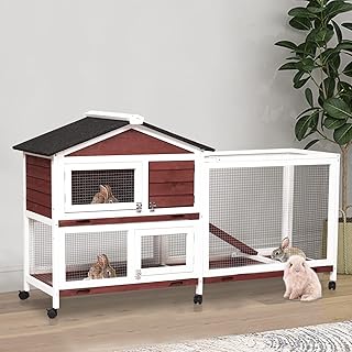 Sponsored Ad - Kinpaw 63" Rabbit Hutch Indoor Bunny Cage Small Animal House Poultry Coop with Wheels for Guinea Pig Duck w...
