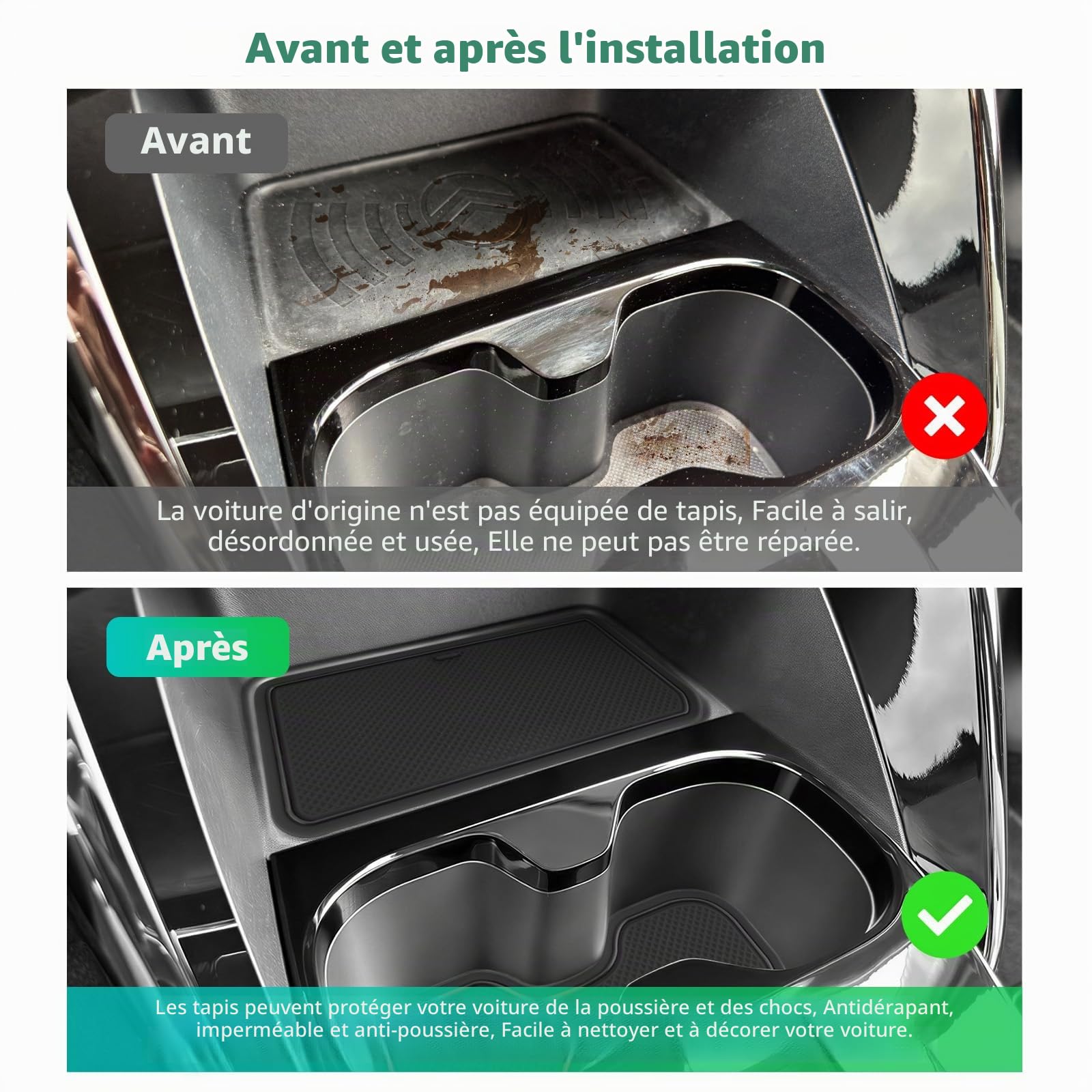 GAFAT Compatible avec Citroën C3 Aircross 2025 2026 2027 e-C3 Aircross EV (Frein Électronique) Tapis Antidérapants, Accessoires Tapis en Caoutchouc pour Console Centrale, Couture de Porte (Noir)