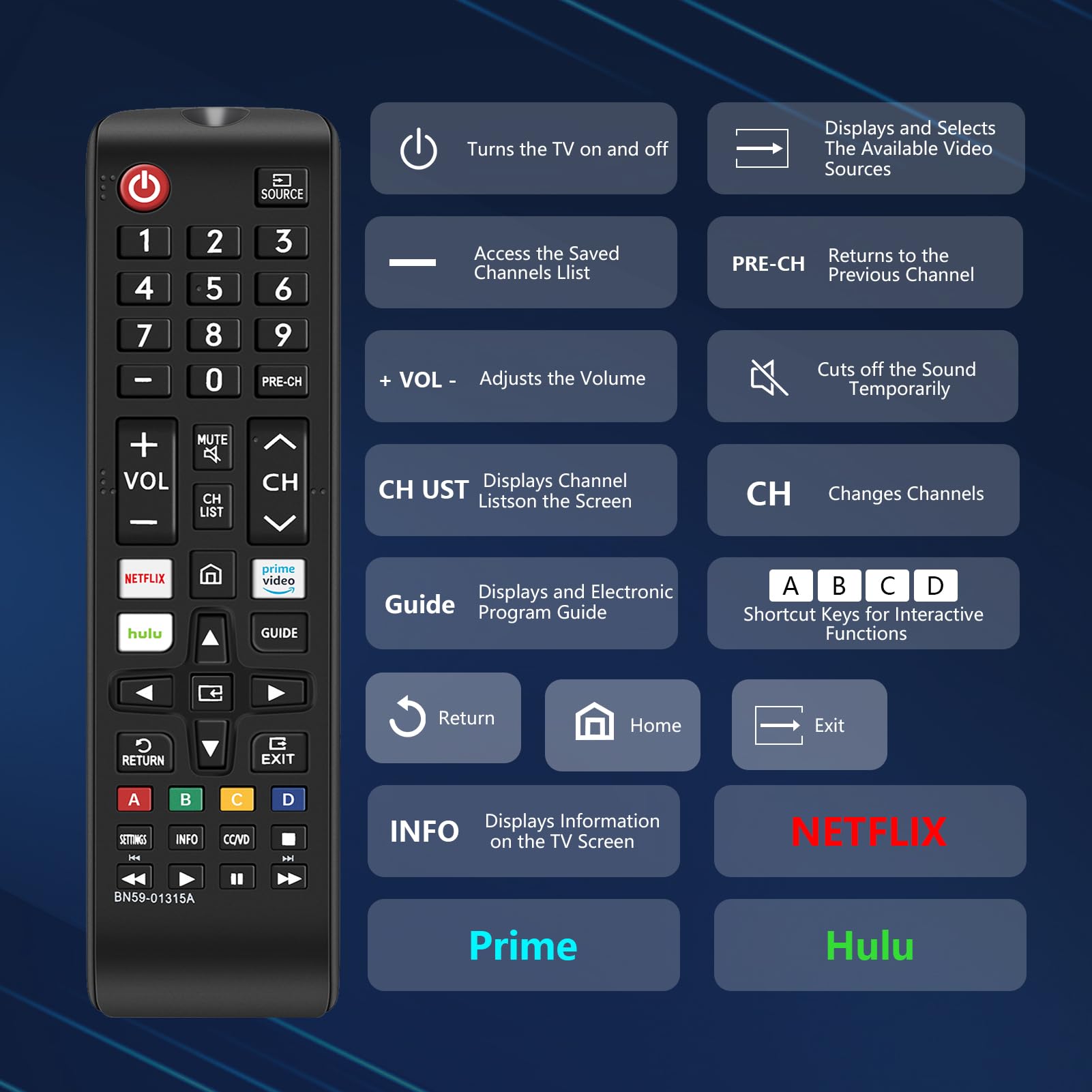 Telecomando di ricambio per tutti i televisori Samsung, telecomando universale per TV FlyCoco LCD, LED, 3D, HDTV, serie Smart TV