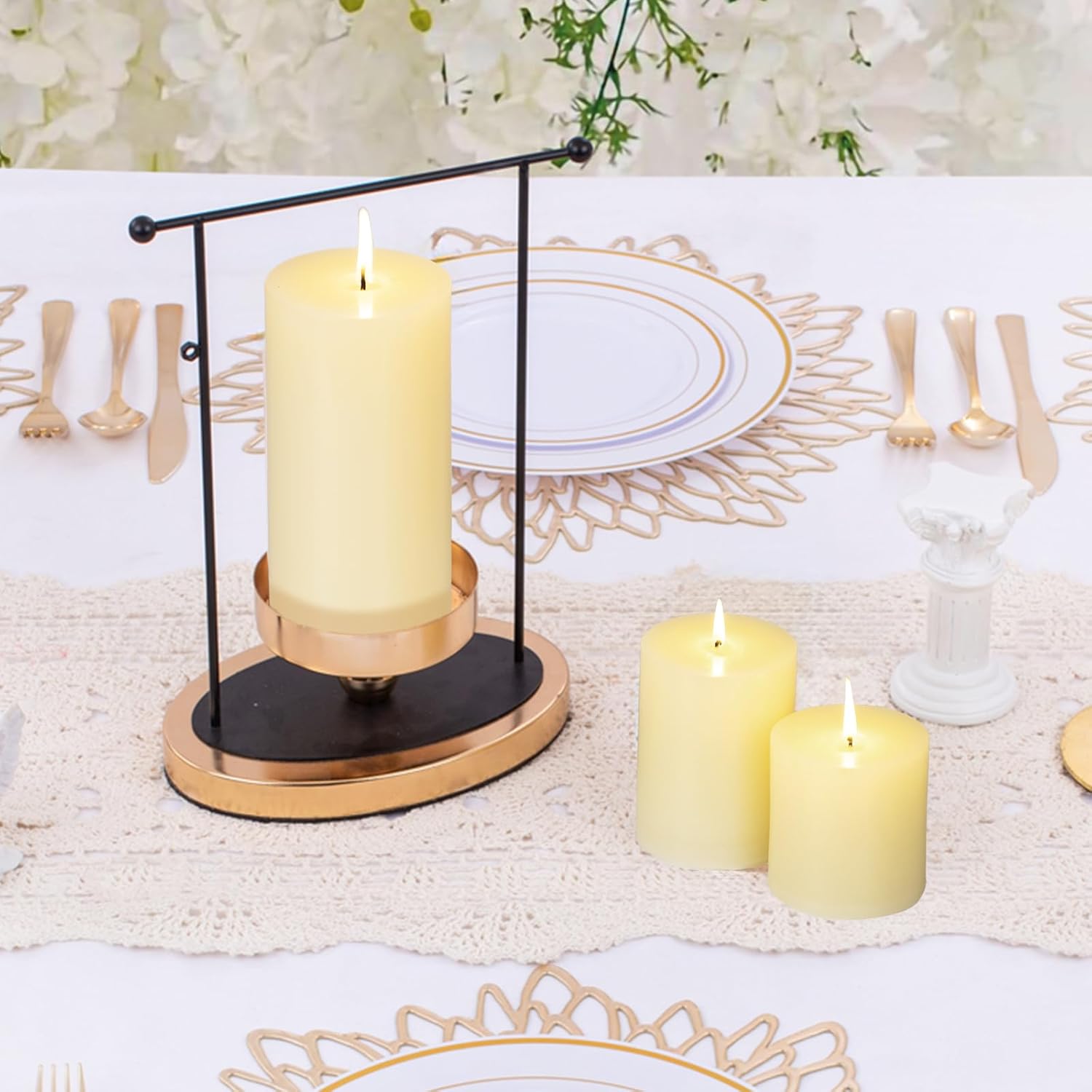 KONNI Ivory Pillar Candles Set of 3, 3"x 3" Unscented Pillar Candles Bulk, 30 Hours Long Burning Candles, Smokeless&Dripless Large Round Candle for Wedding, Home Decoration, Parties, Spas, Dinner - Image 4