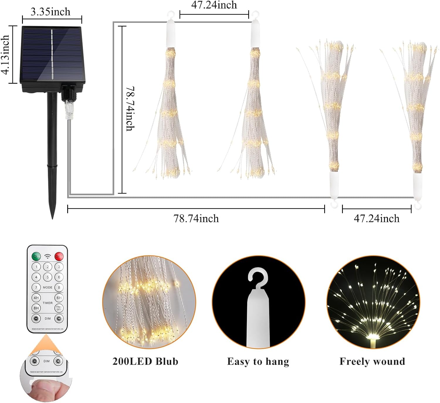 4 Pack Solar Firework String Lights 800 LED 8 Modes Waterproof Hanging Fairy Light, Starburst Light for Party Garden Decoration (Warm White)