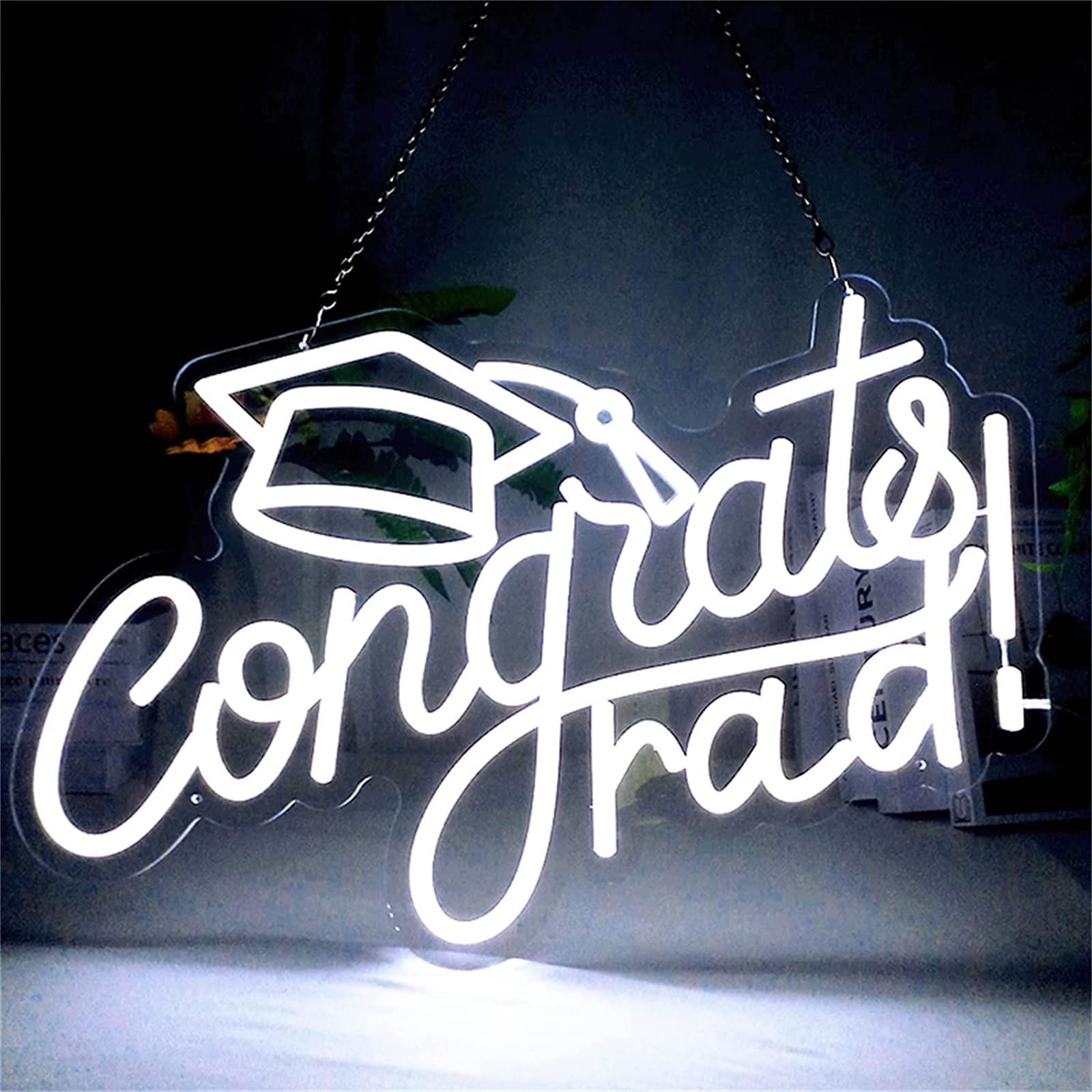 Felicidades Grad Letrero de neón Luz de modelado LED Letrero de letras luminosas Panel de acrílico Luz decorativa de neón, 54X34cm (Color : Cool White)