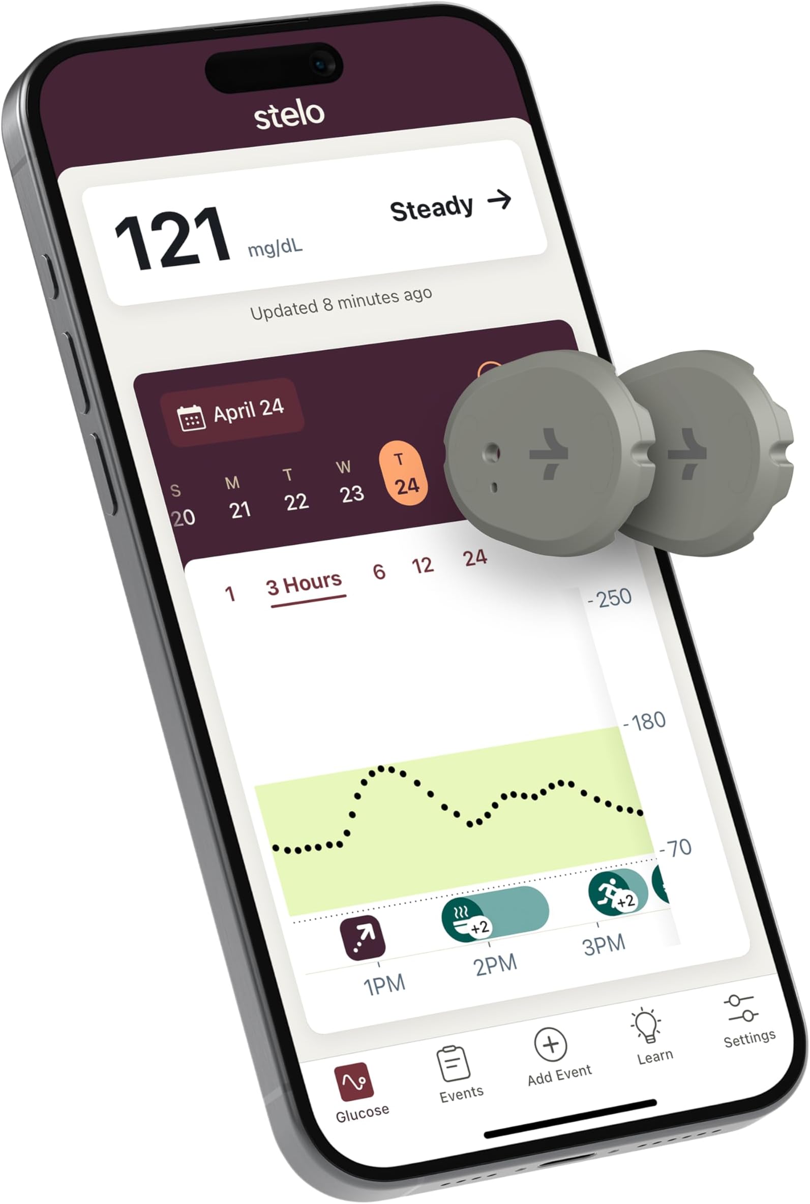 Stelo Glucose Biosensor & App by Dexcom - A Leader in Continuous Glucose Monitoring (CGM). 24/7 Tracking & Personalized Insights to Reveal Patterns. 2-Pack (Up to 15 Days Each). iOS & Android.