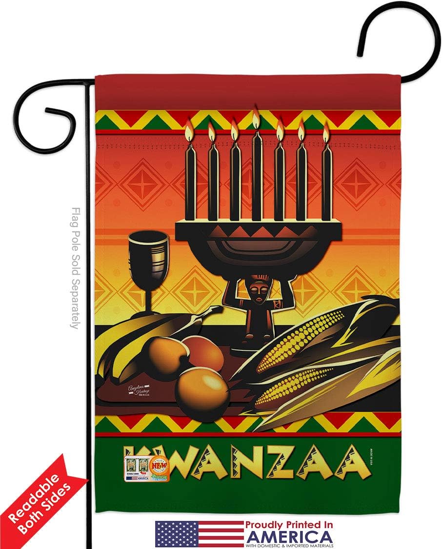 Celebrate Kwanzaa Garden Flag Set Wall Holder Black History Kinara Candles Celebrates African Americans Heritage Small Decorative Gift Yard House Banner Double-Sided Made In USA 13 X 18.5