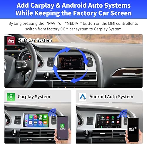 Miniatura 3 de Road Top Carplay inalámbrico Android Auto para Audi A6 S6 (año 2010-2011), para Audi Q7 (año 2010-2015) con actualización del sistema MMI 3G de