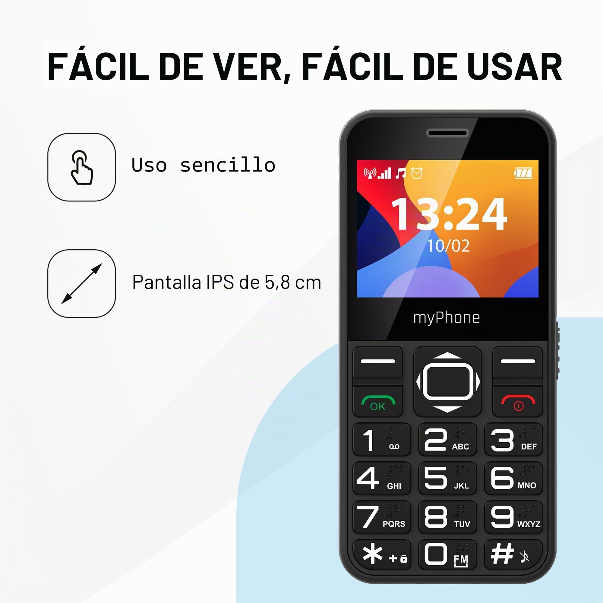myPhone Halo 3 teléfono móvil para Mayores, Teclas Grandes, Pantalla Clara, botón SOS, Color Negro