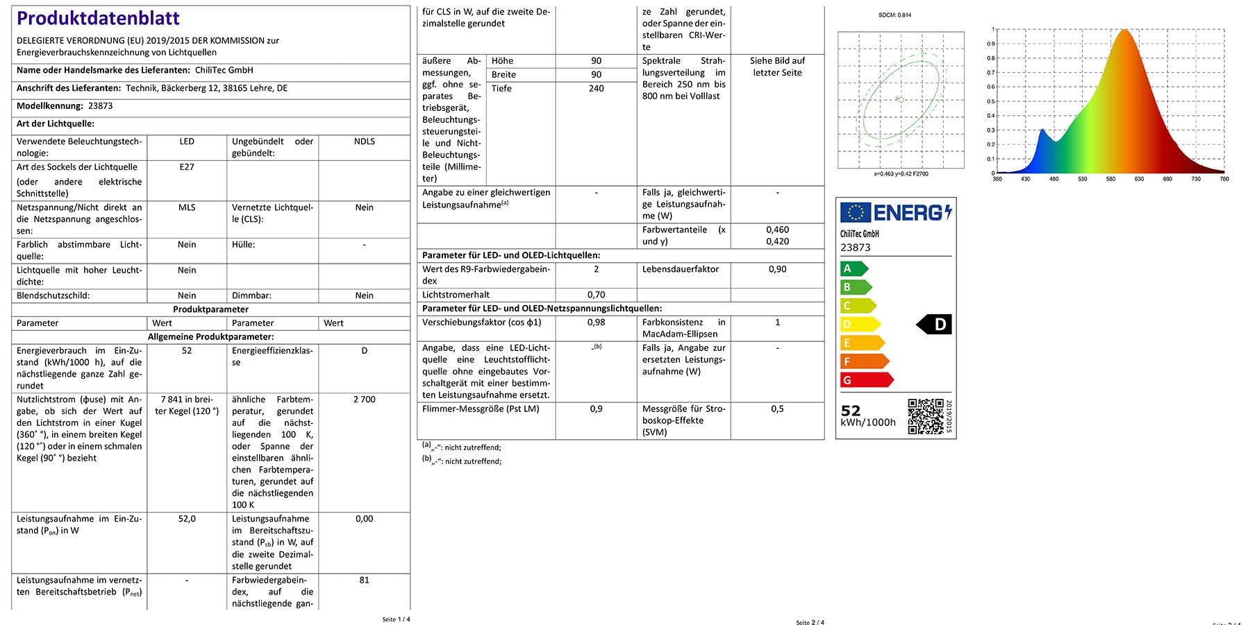 Żarówka LED E27 FHE-50, 50W 7841lm ciepła biel