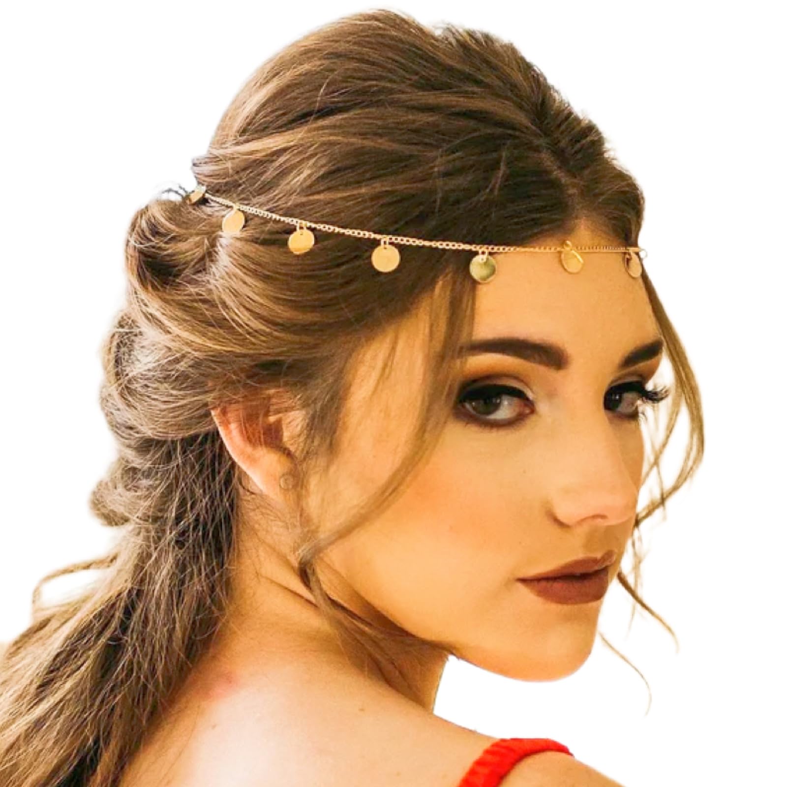 Ypkia Cadena para la cabeza con lentejuelas doradas con borla, diadema boho nupcial, accesorio para festivales para mujeres y niñas (oro-1)