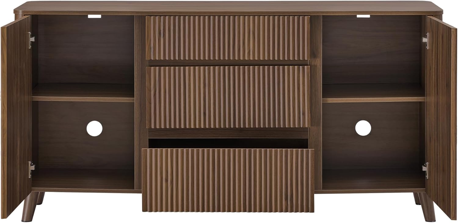 CHITA 62" Sideboard Buffet Cabinet with Storage, Living Room Accent Cabinet with Drawers, Doors and Adjustable Shelves, for Bar, Kitchen and Dining Room, Walnut Walnut Set of 1