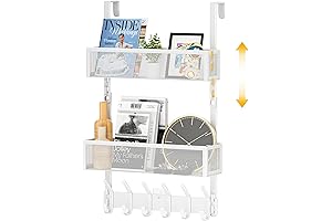 LUCYCAZ Over-the-Door Bathroom Organizer with 10 Hooks and 2 Mesh Baskets