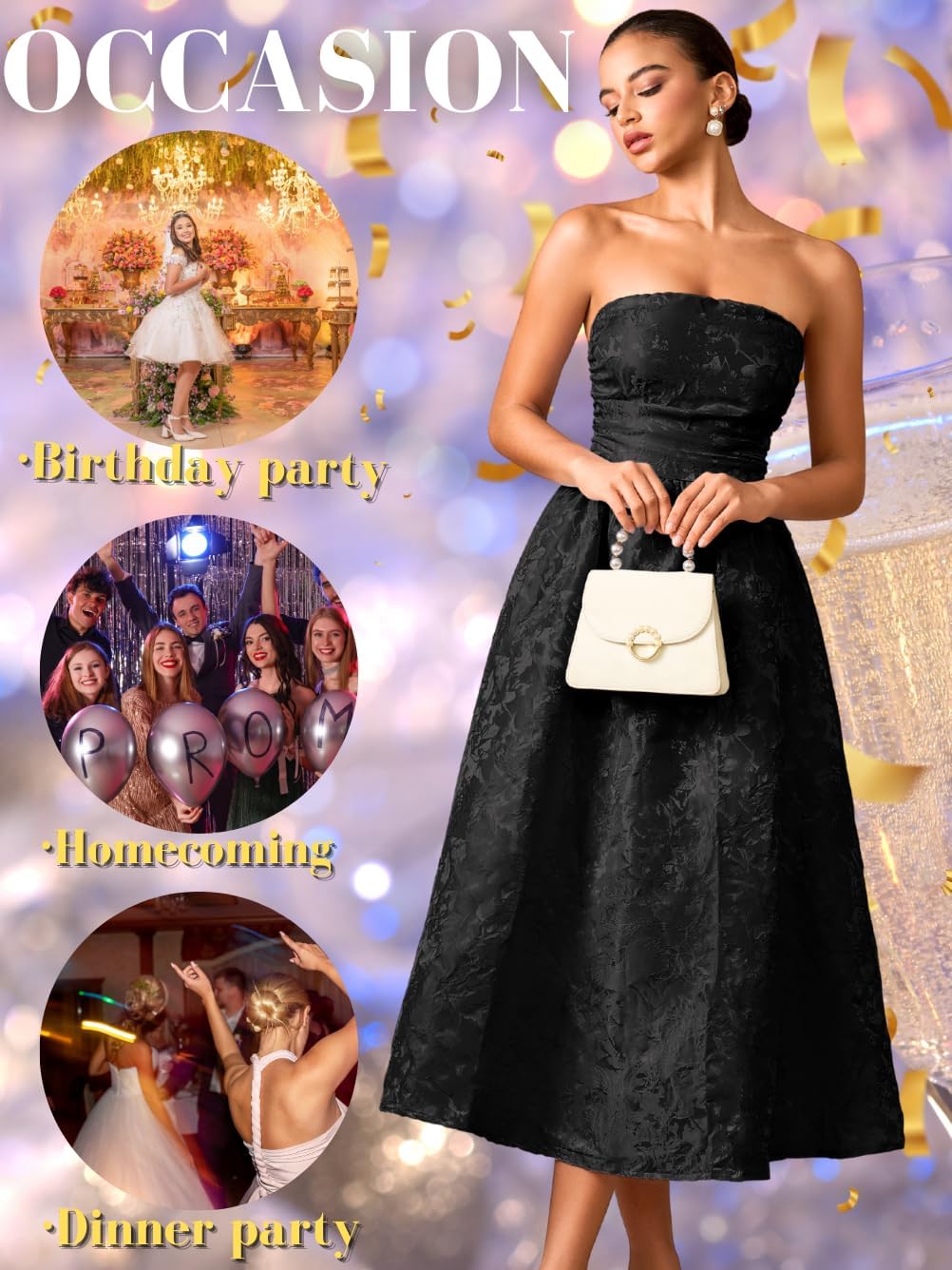 Strapless Corset Dress,Jacquard Formal Midi Dresses for Women,Wedding Guest Cocktail Party Outfits - Image 7