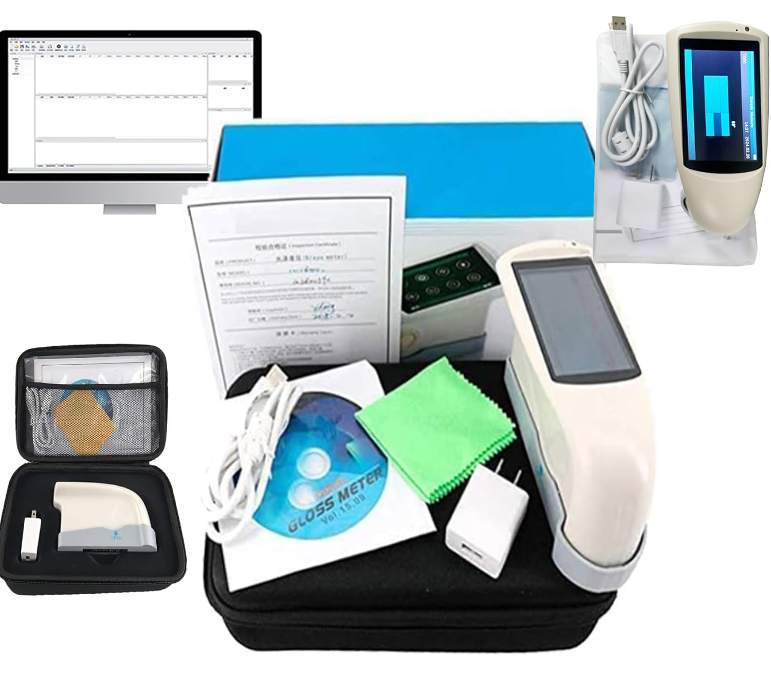Multi Angle Gloss Meter Tri Angle Glossmeter with Accuracy 0.1GU Range 20° 0~2000GU 60° 0~1000GU 85° 0~160GU Graduation Value 0.1GU Basic Measurement Statistical and Continuous Measurement