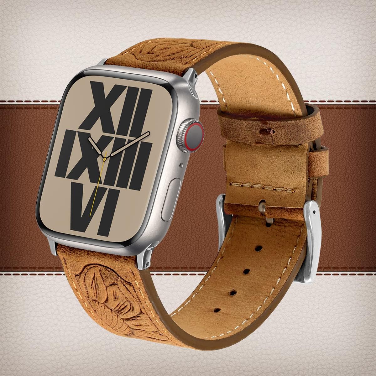 For Apple Watch Band 41 mm / 40 mm / 38 mm Series 7 /SE/ 6/5/4/3/2/1,Sunflower Tooled Leather Cowboy Replacement Western Apple Watch Retro Strap Bracelet for iWatch Men Women - Image 2