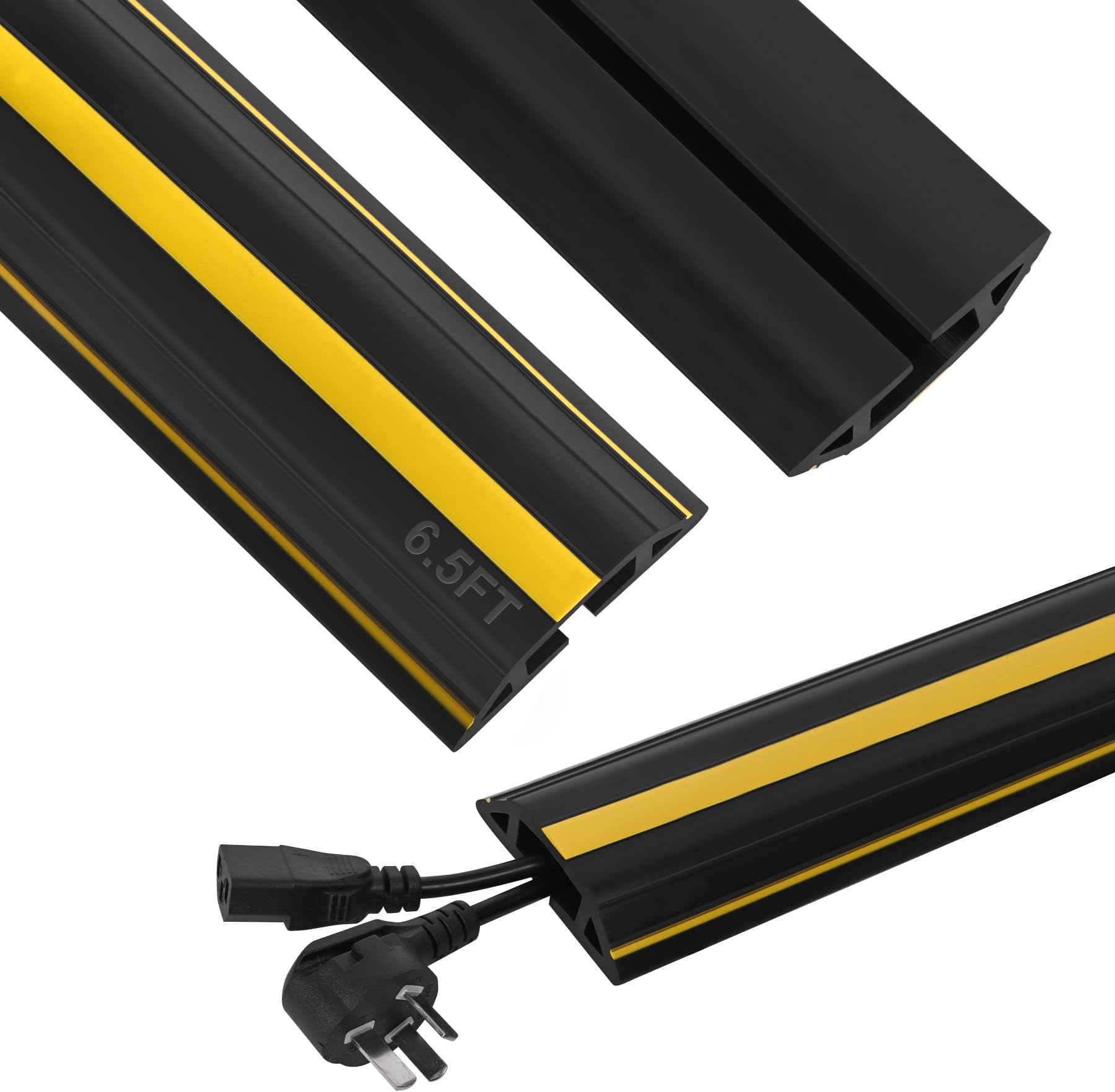 20Ft Cord Covers For Wires On Floor, 3-Channel Floor Cord Cover With Anti-Slip Base & Yellow Warning Strips, Extension Cord Covers For Floor, Ideal For Home, Office, Outdoor Use