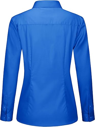Miniatura 6 de TACVASEN Camisas de manga larga con cuello para mujer, camisas de algodón ajustadas con botones, blusas casuales de negocios, camisas de trabajo
