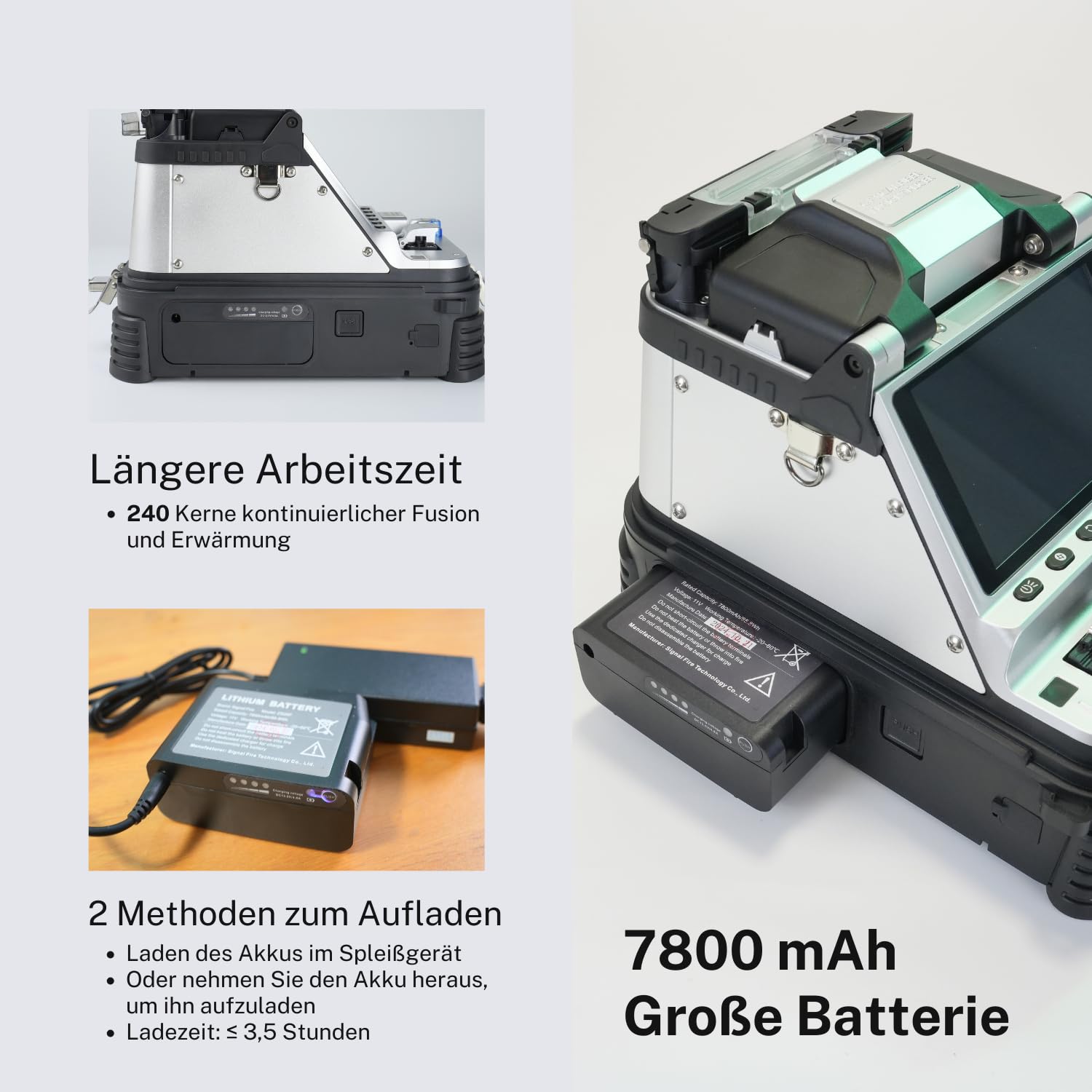 AI-20 Fusion Splicer Glasfaser Spleißgerät mit neu entwickeltem elektrischem Faserschneider, LWL Spleißgerät Kit AI-20 Upgrade von AI-10A mit 6s Spleißen 15s Aufheizen OPM VFL 7800mAh Akku