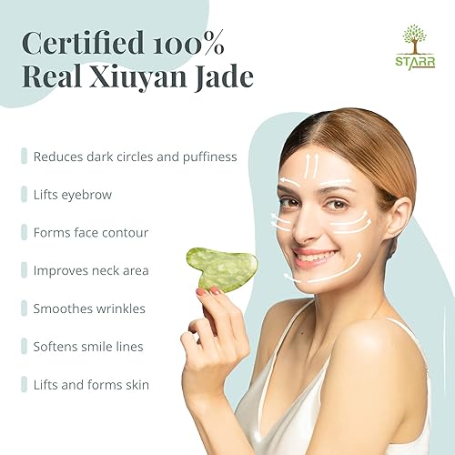 Miniatura 2 de STARR - Herramienta de masaje 100% Xiuyan Jade Gua Sha certificada por GIA - Masajeador facial reduce la hinchazón-Herramientas faciales Gua Sha