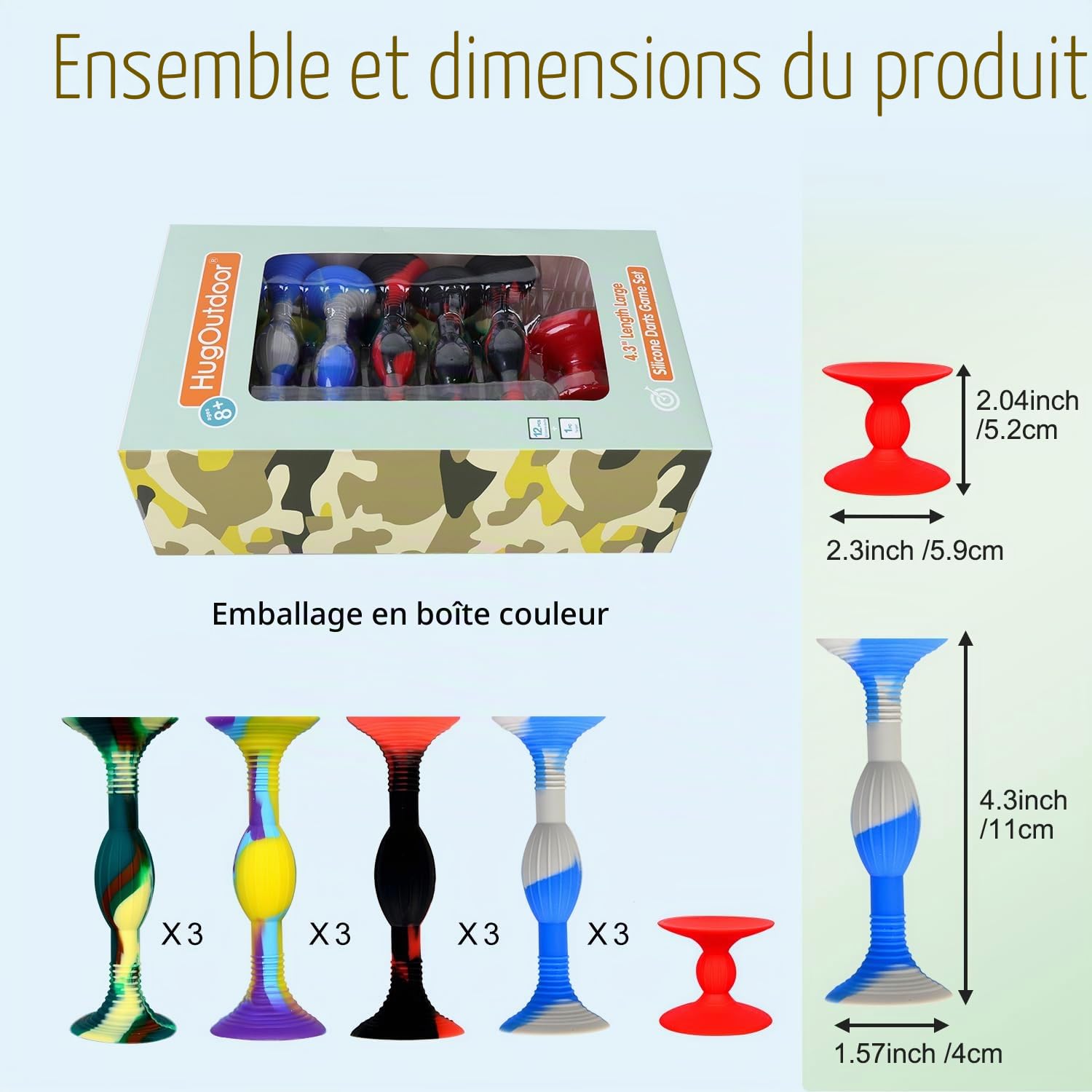 HugOutdoor Lot de 12 fléchettes souples en silicone 4 couleurs pour enfants - 11,9 cm