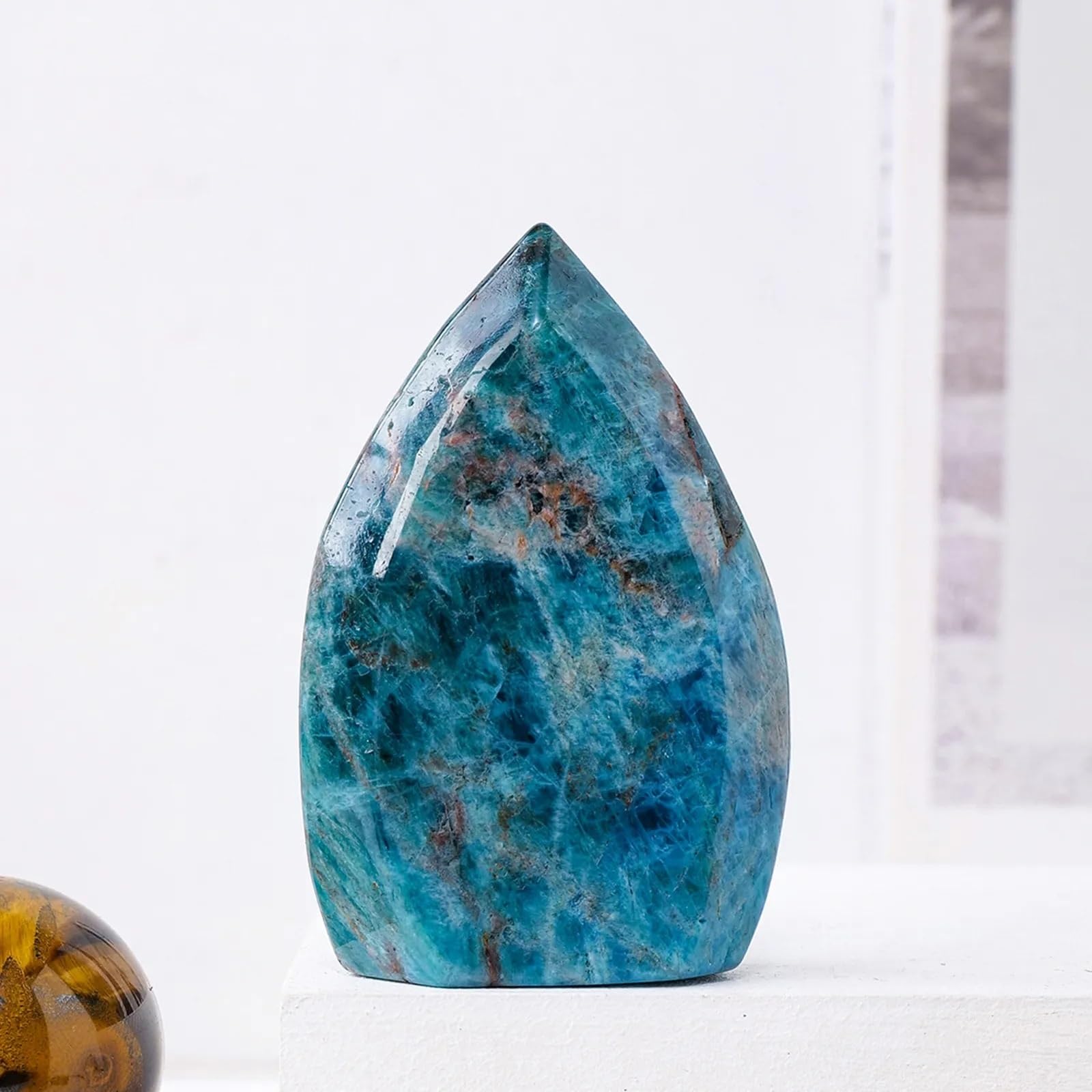 DPURPIWADY 1PC Crystal Blue Apatite Raw Stone Polishing Flame Statue Home Desktop Decoration Crafts Gifts (Size : 100-150g)